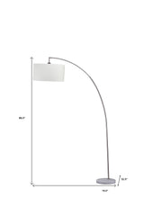 86" White and Silver Arc Floor Lamp with White Drum Shade