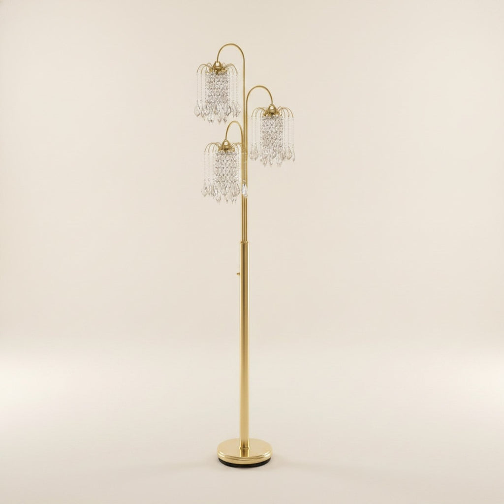 63" Gold Three Lights Candelabra Floor Lamp With Clear Faux Crystal Shades - hero