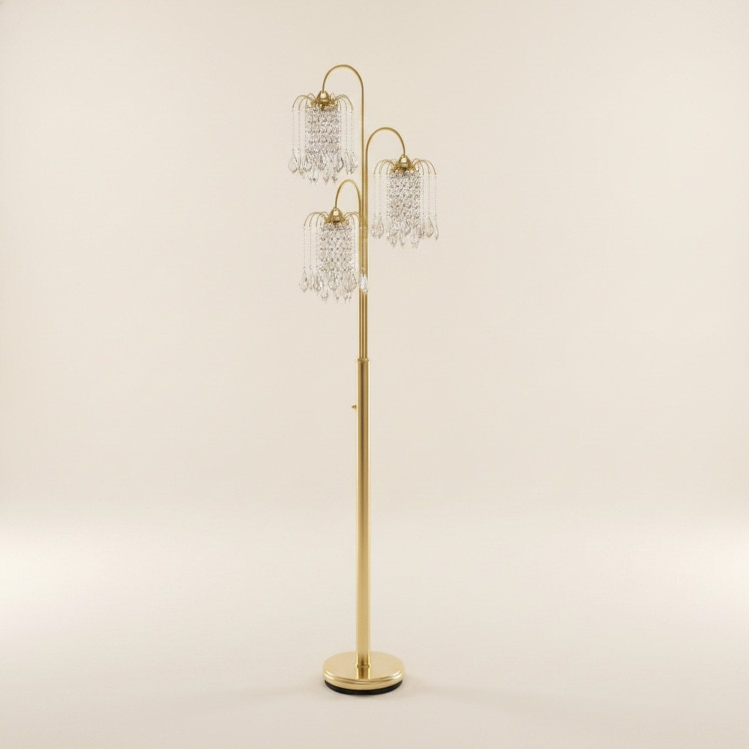 63" Gold Three Lights Candelabra Floor Lamp With Clear Faux Crystal Shades - hero