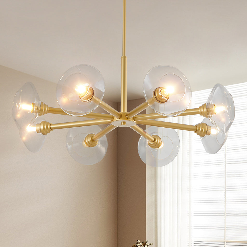 36" Modern Gold 8-Light Sputnik Chandelier with Clear