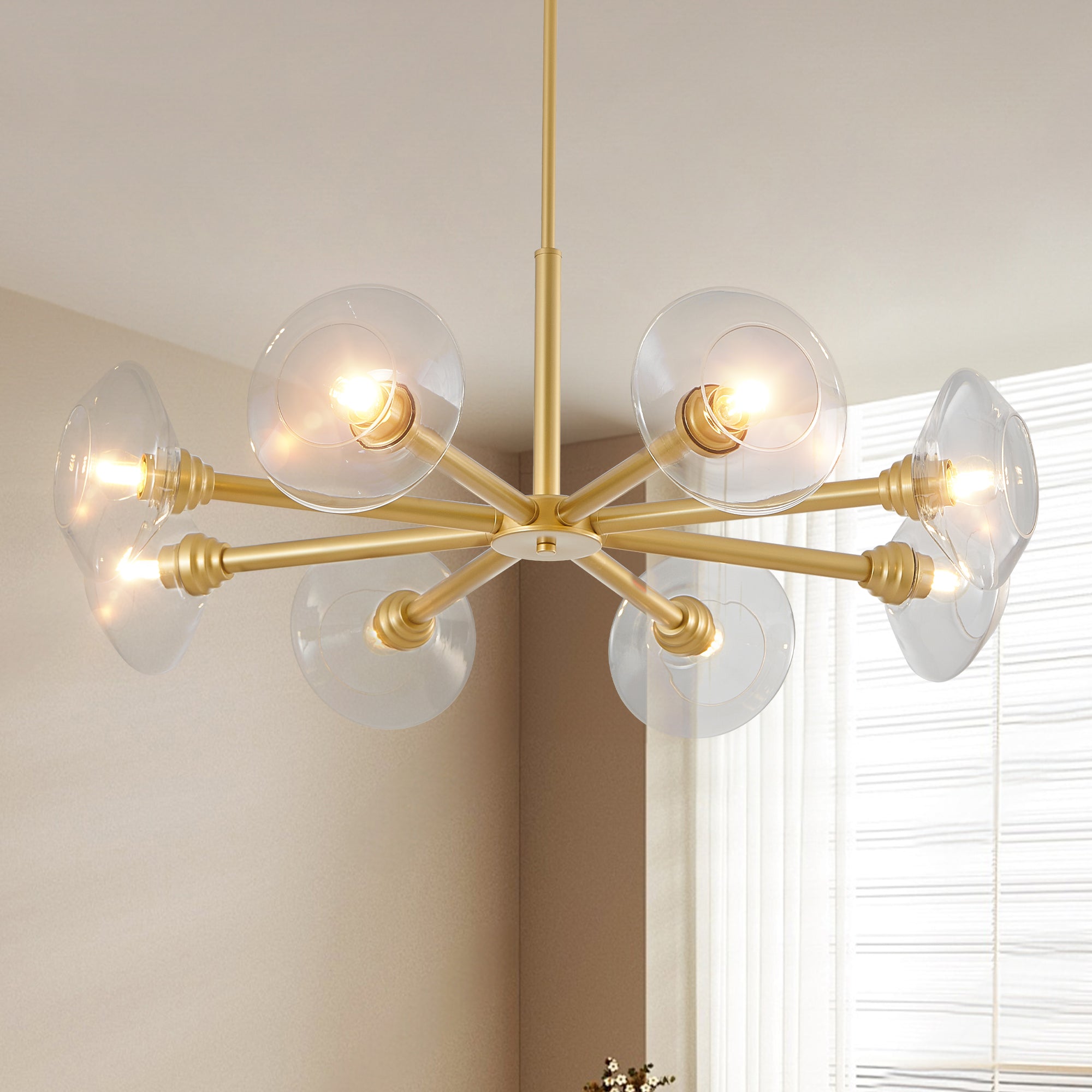 36" Modern Gold 8-Light Sputnik Chandelier with Clear