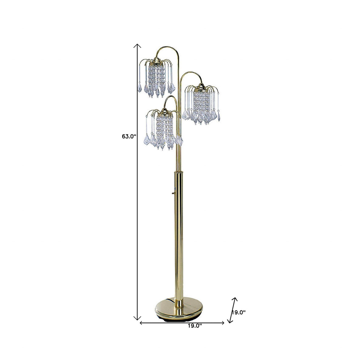 Candelle 63" 3-Light Gold Candelabra Floor Lamp