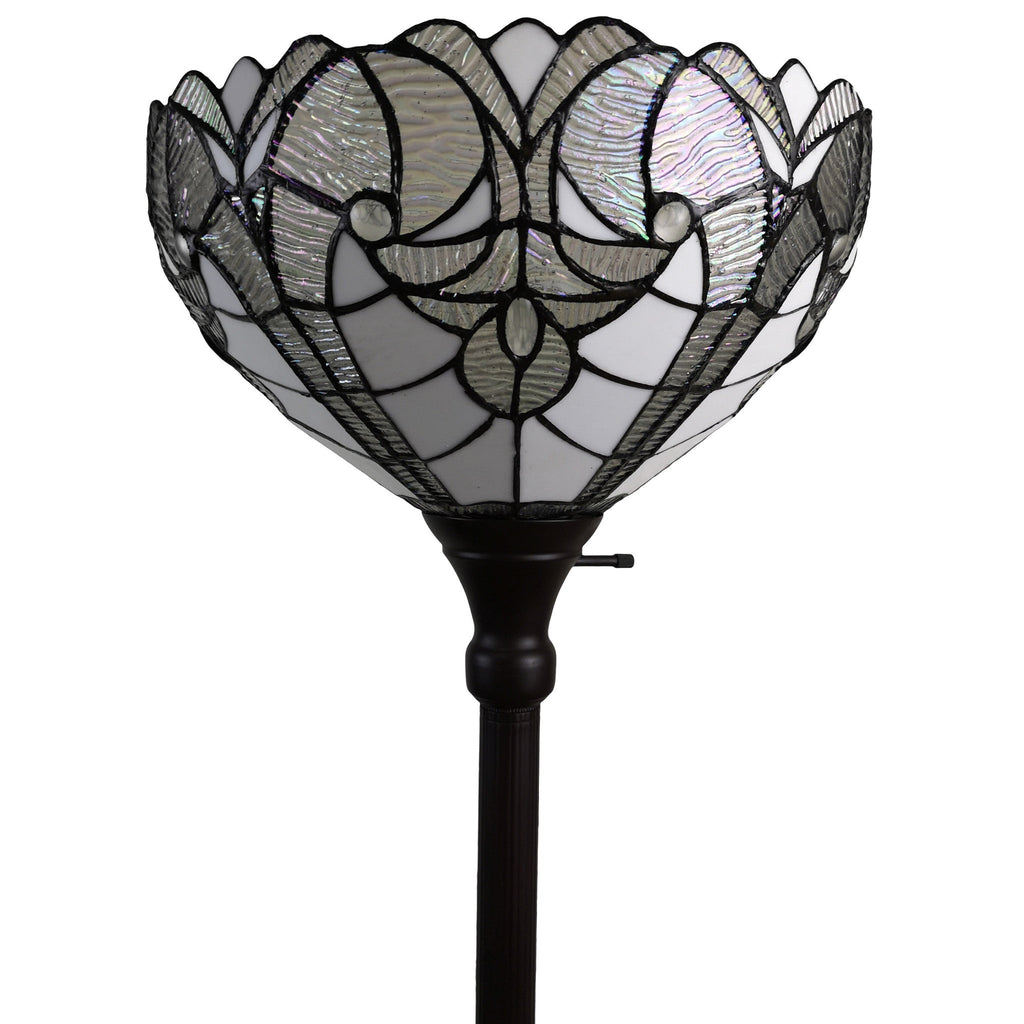 Tiffanel 62" Torchiere Floor Lamp, White Tiffany Glass Dome