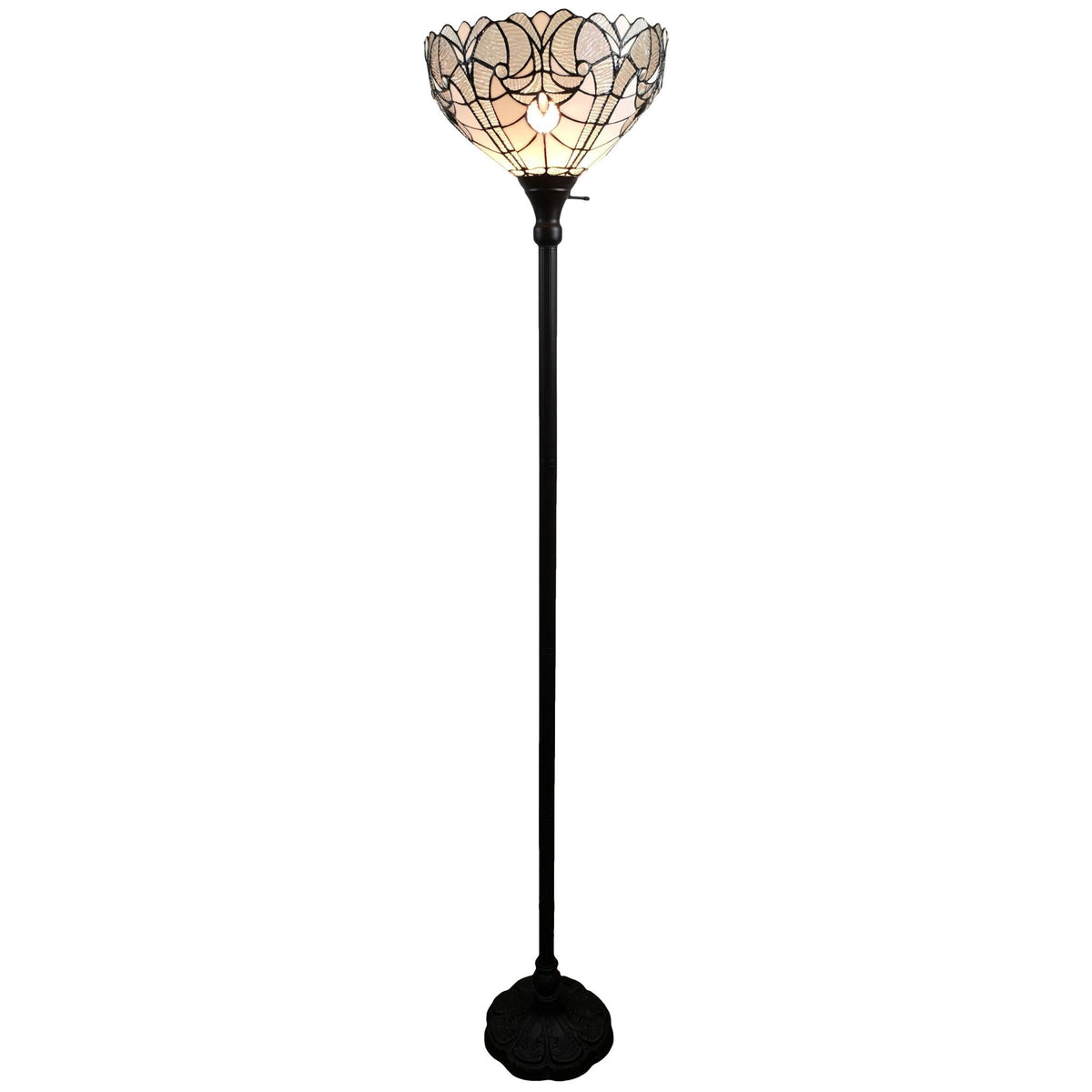 Tiffanel 62" Torchiere Floor Lamp, White Tiffany Glass Dome