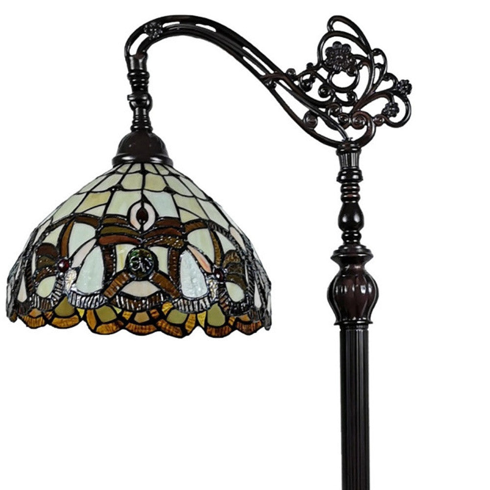 Amberose 62" Arched Floor Lamp, Amber & Red Stained Glass