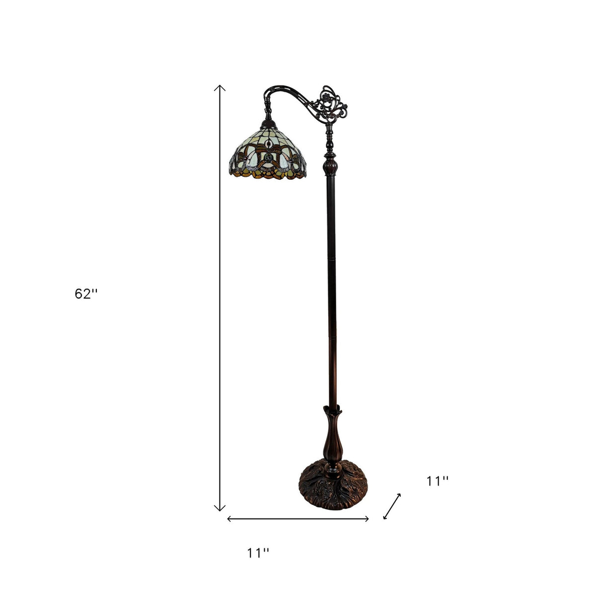 Amberose 62" Arched Floor Lamp, Amber & Red Stained Glass
