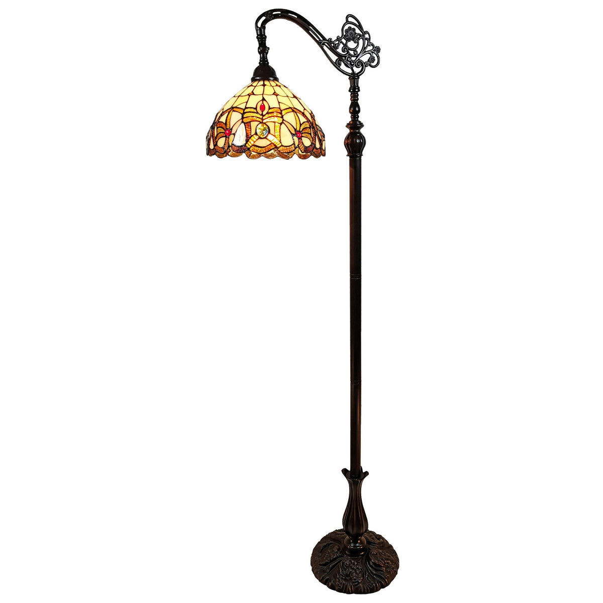 Amberose 62" Arched Floor Lamp, Amber & Red Stained Glass