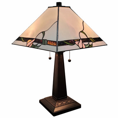 22" Dark Brown Metal Two Light Candlestick Table Lamp with Ivory Shade