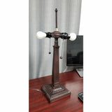 22" Dark Brown Metal Two Light Candlestick Table Lamp with Off White Empire Shade