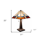22" Dark Brown Metal Two Light Candlestick Table Lamp with Off White Empire Shade