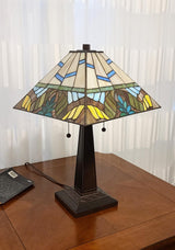 22" Dark Brown Metal Two Light Candlestick Table Lamp with White Shade