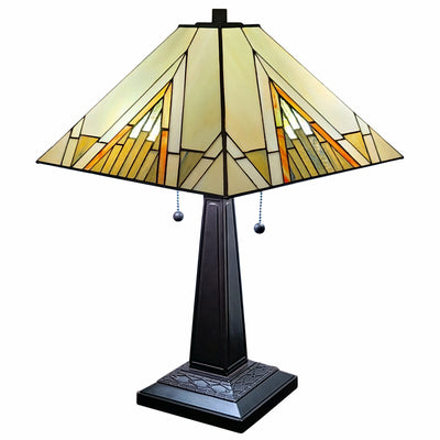 22" Dark Brown Metal Two Light Candlestick Table Lamp with Beige Shade
