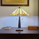 22" Dark Brown Metal Two Light Candlestick Table Lamp with Beige Shade