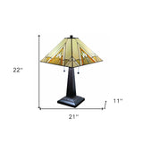 22" Dark Brown Metal Two Light Candlestick Table Lamp with Beige Shade