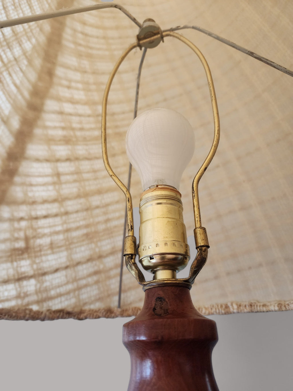 Large Mid-Century Modern Ceramic and Teak Wood Floor Lamp, H 63"