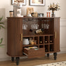 Fluted Liquor Bar Cabinet with Wine Racks & Drawer, 39", Walnut