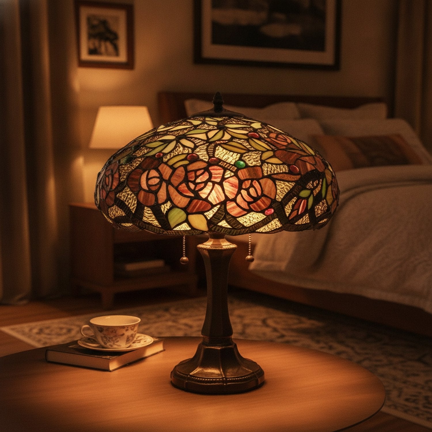 24" Dark Brown Metal Two Light Candlestick Table Lamp With Red Dome Shade - L2