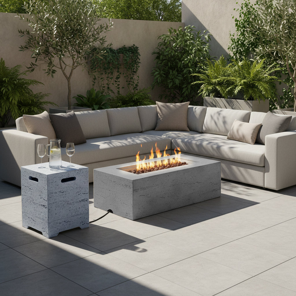 U_STYLE 2-in-1 Outdoor Fire Pit & Propane Tank Stand Set