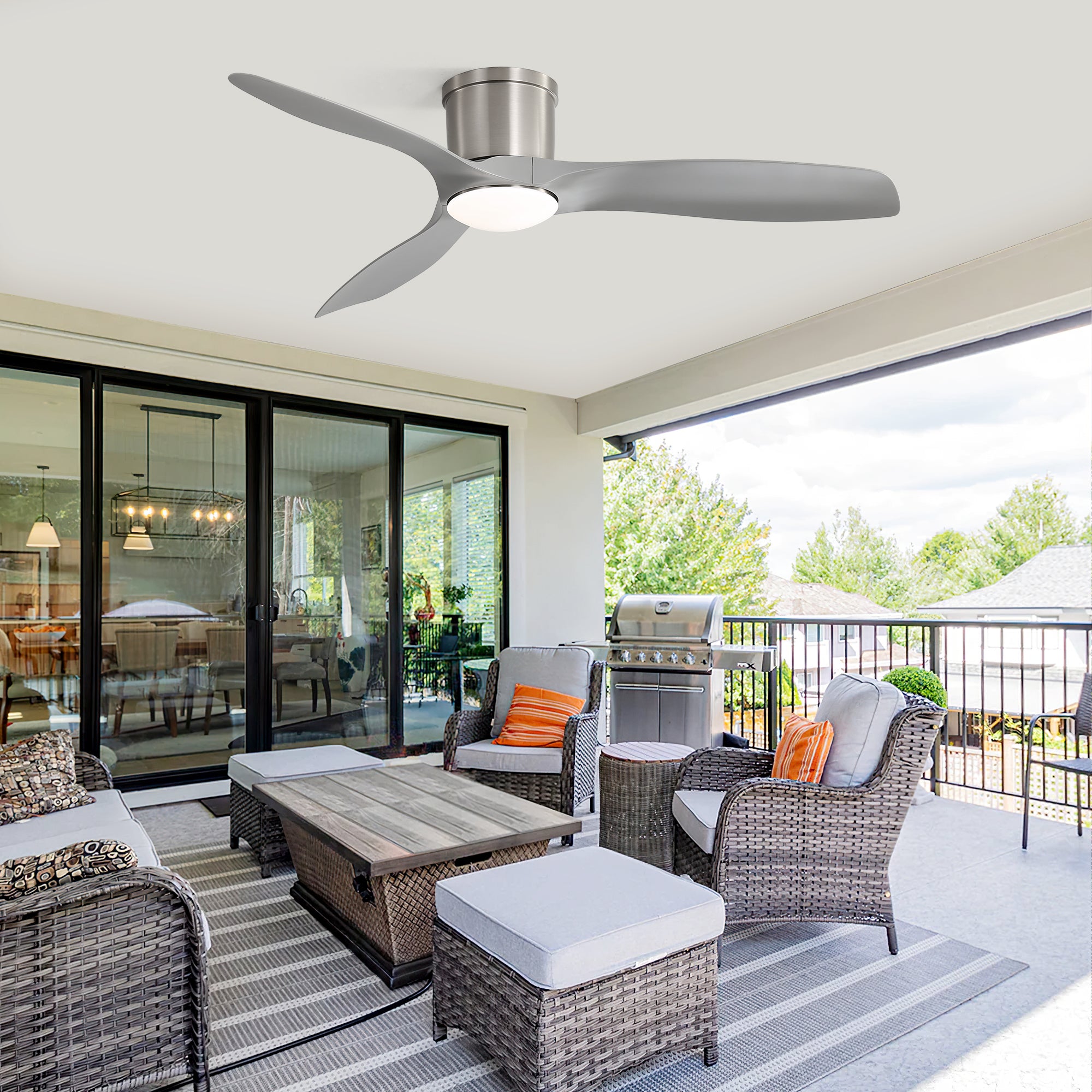 52 Inch Flush Mount Ceiling Fan with Dimmable Led Light 3