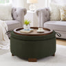 Round Storage Ottoman with Reversible Lid, Boucle, Dark Green