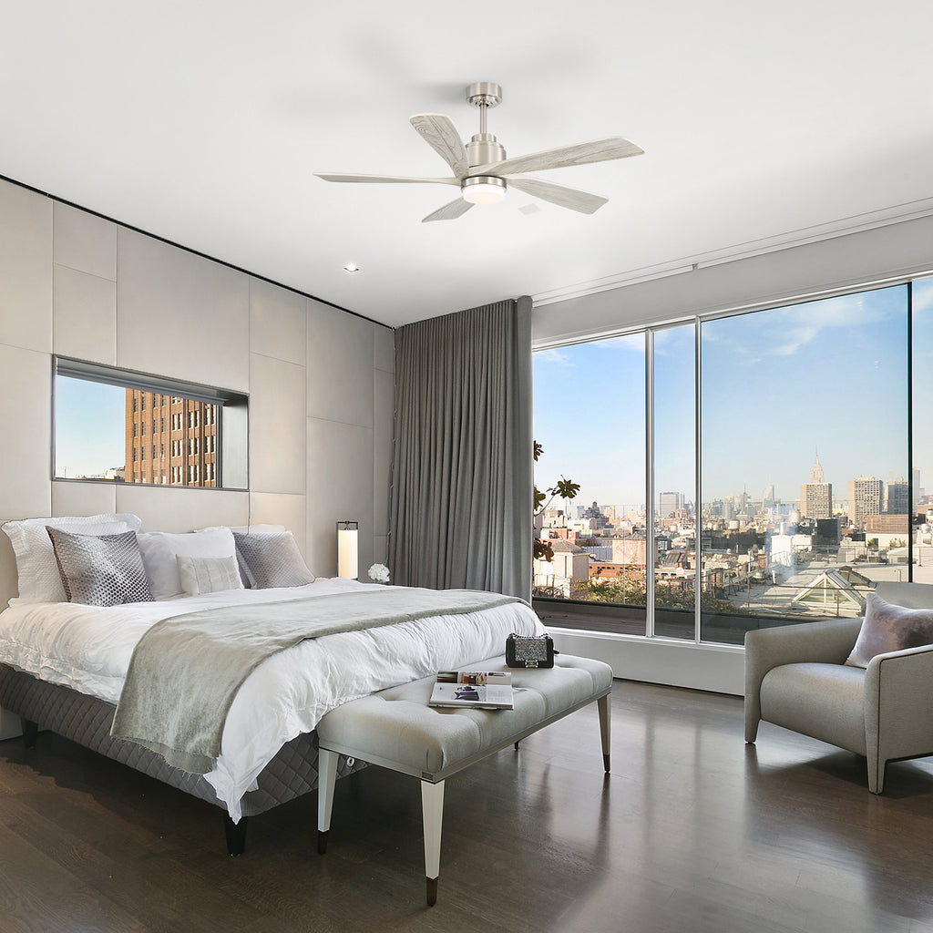 52 Inch Modern Ceiling Fan With Dimmable LED Light 5 Solid
