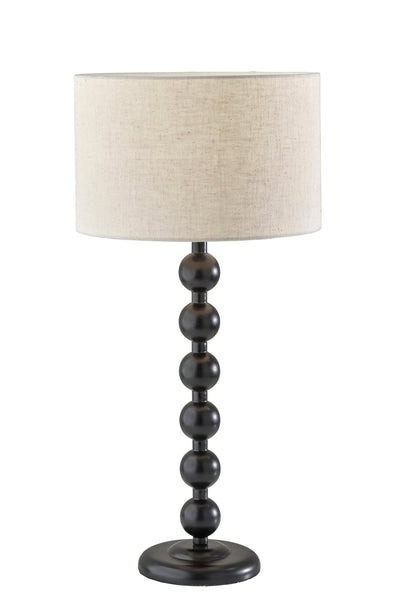 28" Black Solid Wood Candlestick Table Lamp with Off White Drum Shade