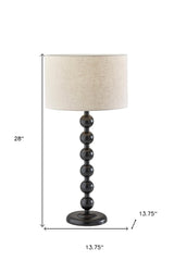 28" Black Solid Wood Candlestick Table Lamp with Off White Drum Shade