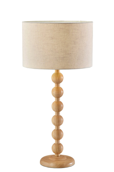 28" Brown Solid Wood Candlestick Table Lamp with Off White Drum Shade