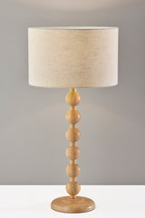 28" Brown Solid Wood Candlestick Table Lamp with Off White Drum Shade