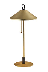 20" Black and Gold Metal Two Light Candlestick LED Table Lamp with Brass Cone Shade