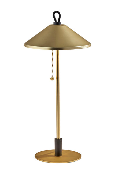 20" Black and Gold Metal Two Light Candlestick LED Table Lamp with Brass Cone Shade