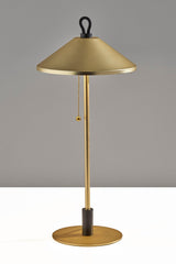 20" Black and Gold Metal Two Light Candlestick LED Table Lamp with Brass Cone Shade