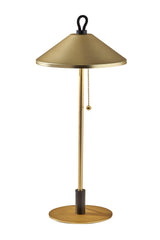 20" Black and Gold Metal Two Light Candlestick LED Table Lamp with Brass Cone Shade