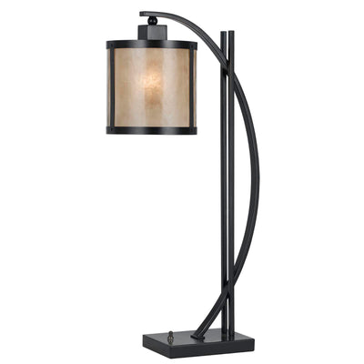 26" Black Metal Lantern Table Lamp with White Drum Shade