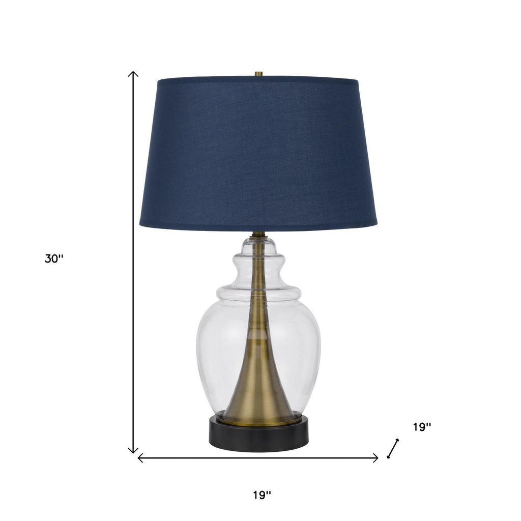 Urne 30" Black Metal Urn Table Lamp, Navy Empire Shade
