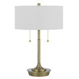 20" Antiqued Brass Metal Two Light Table Lamp with White Drum Shade