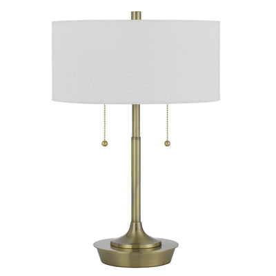 20" Antiqued Brass Metal Two Light Table Lamp with White Drum Shade