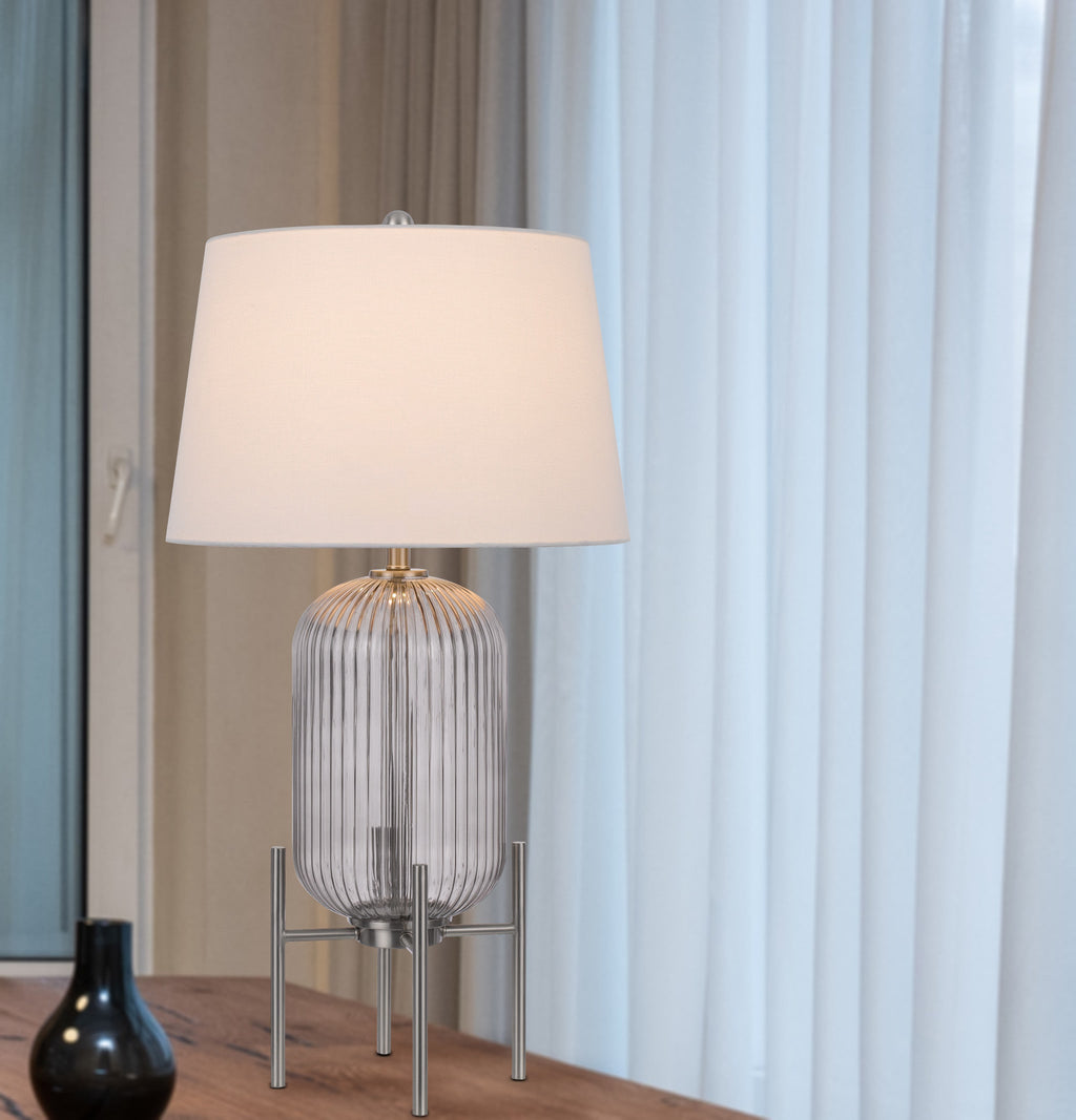 Rondin 33" Nickel Glass Table Lamp, White Empire Shade