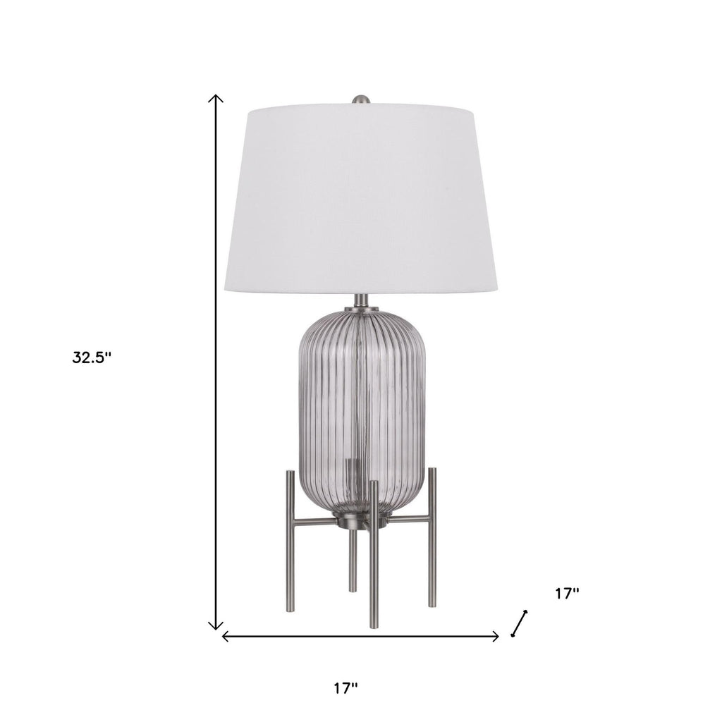 Rondin 33" Nickel Glass Table Lamp, White Empire Shade