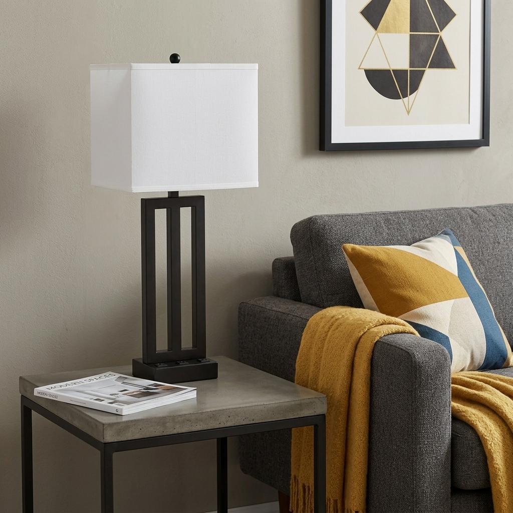 Nocturne 30" Black Metal Table Lamp with USB