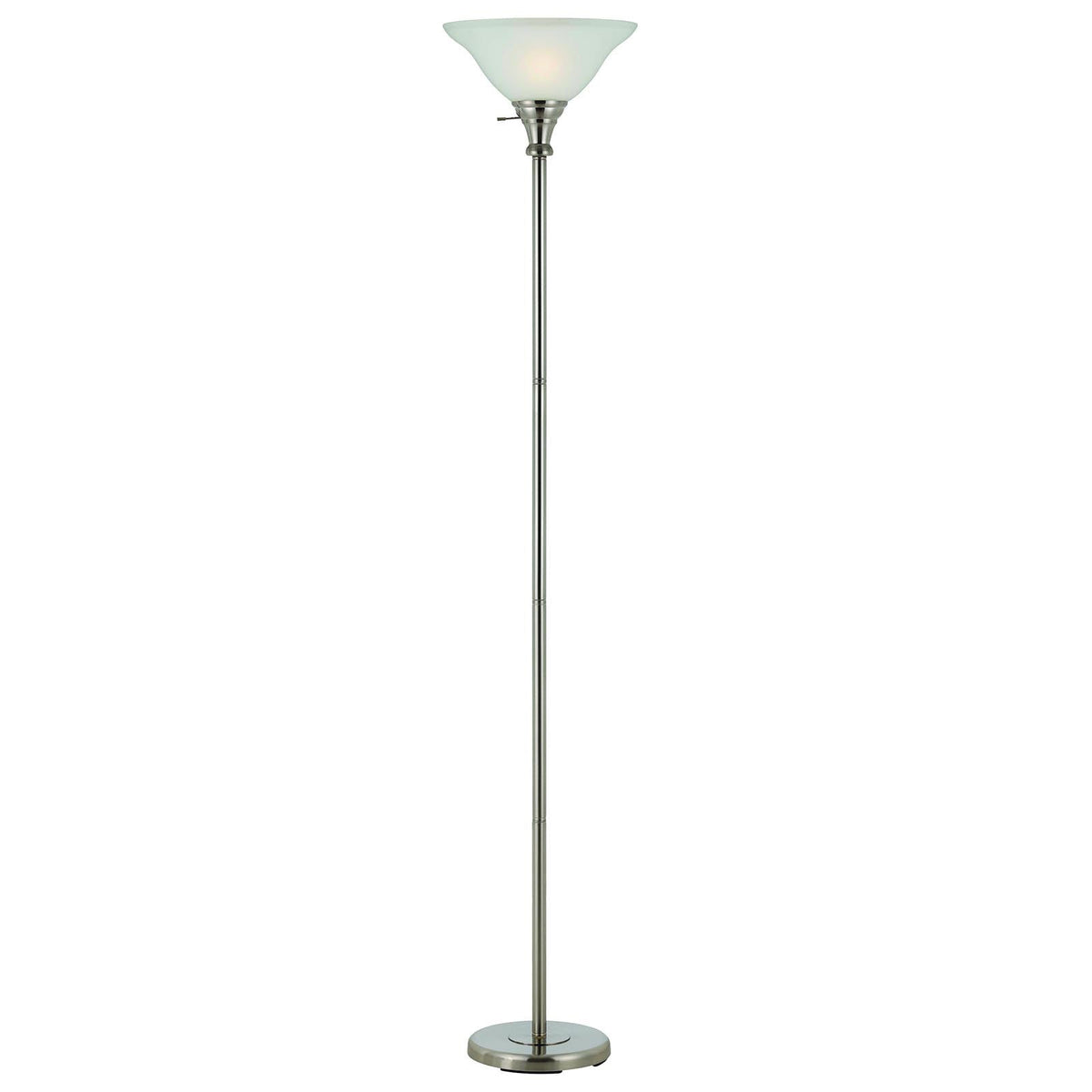 Clairon 71" Nickel Torchiere Floor Lamp, Frosted Glass Dome