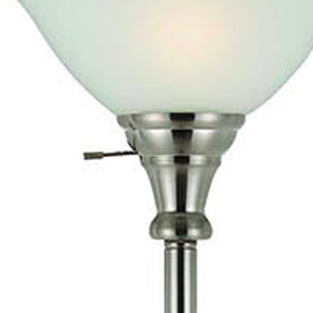 Clairon 71" Nickel Torchiere Floor Lamp, Frosted Glass Dome