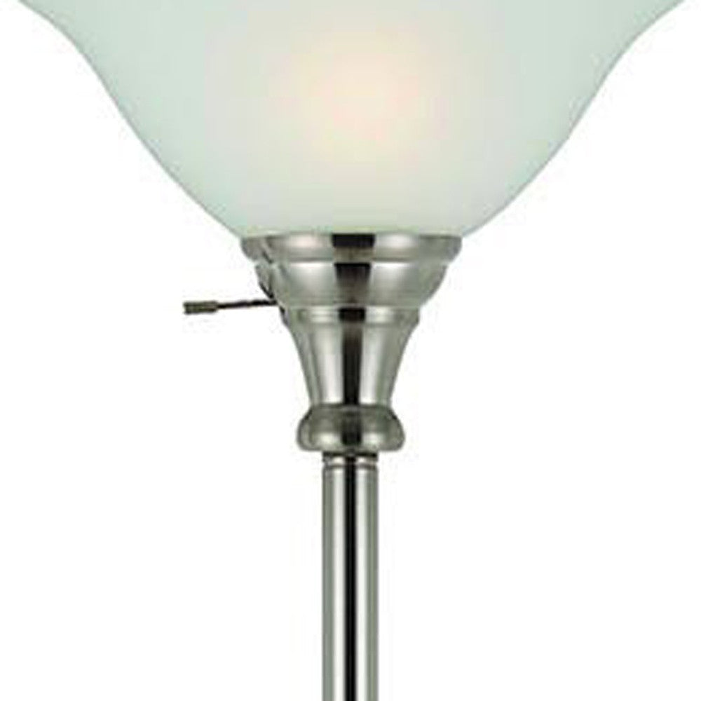 Clairon 71" Nickel Torchiere Floor Lamp, Frosted Glass Dome