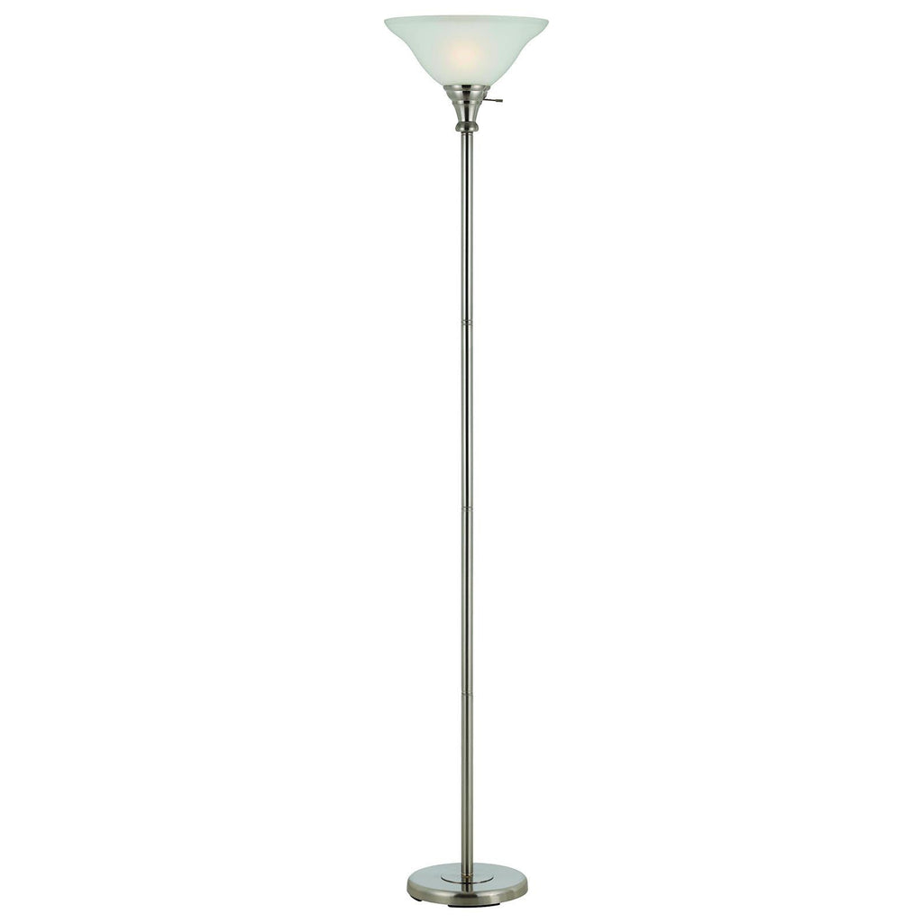 Clairon 71" Nickel Torchiere Floor Lamp, Frosted Glass Dome