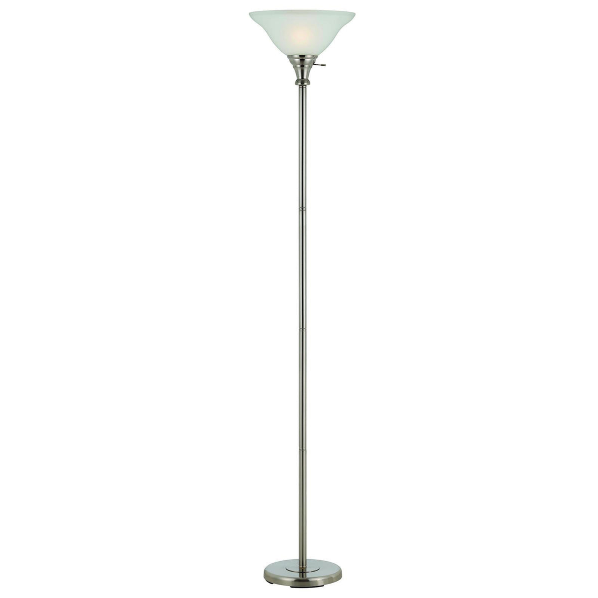 Clairon 71" Nickel Torchiere Floor Lamp, Frosted Glass Dome