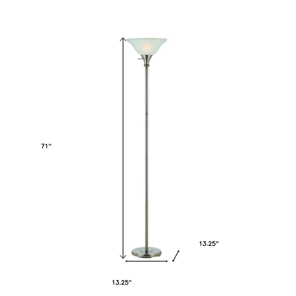 Clairon 71" Nickel Torchiere Floor Lamp, Frosted Glass Dome