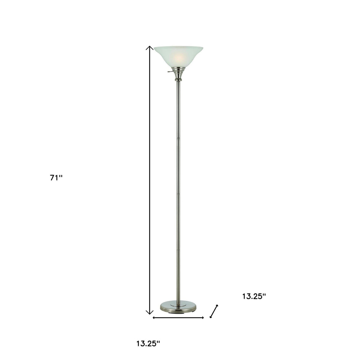 Clairon 71" Nickel Torchiere Floor Lamp, Frosted Glass Dome