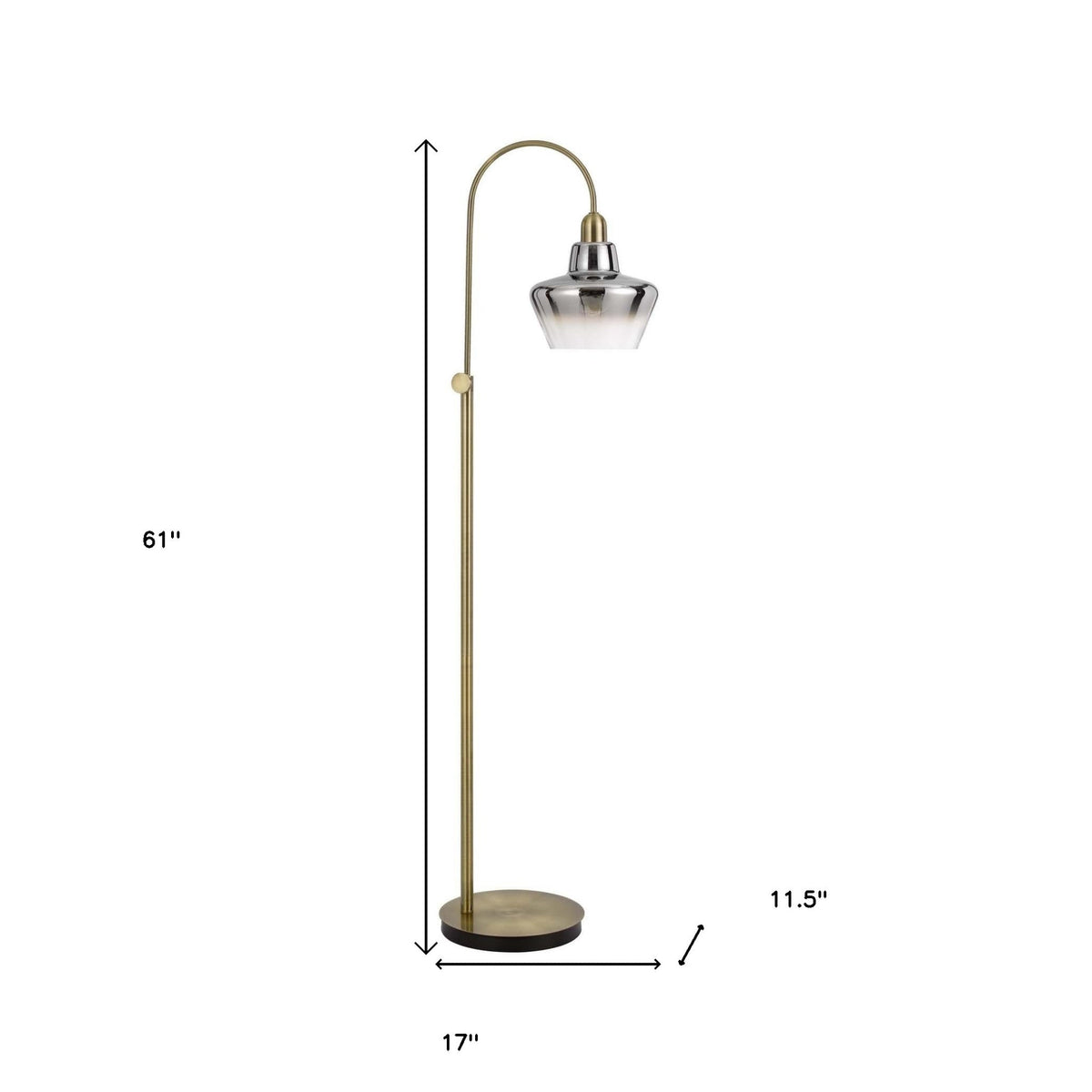 Arcure 61" Brass Arc Floor Lamp, Mirrored Glass Shade