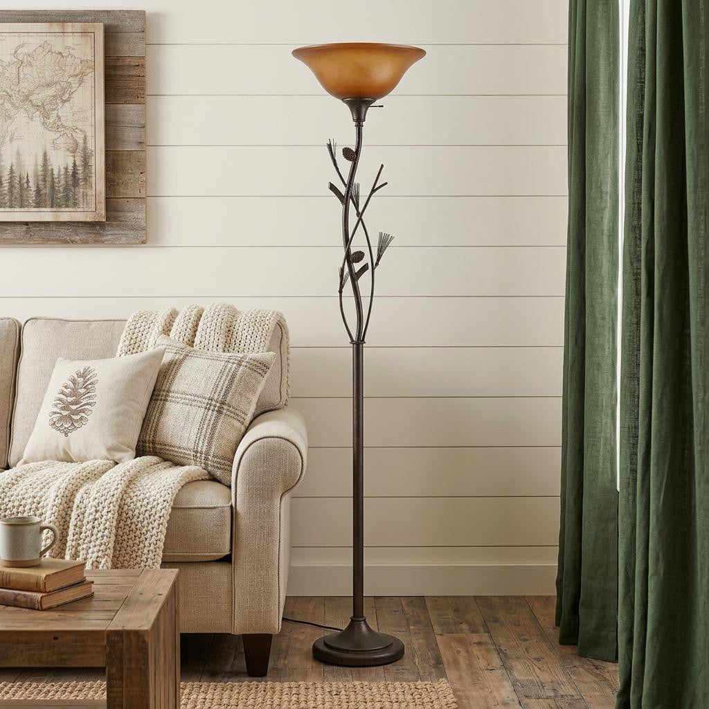 Ambre 72" Torchiere Floor Lamp, Brown Glass Dome