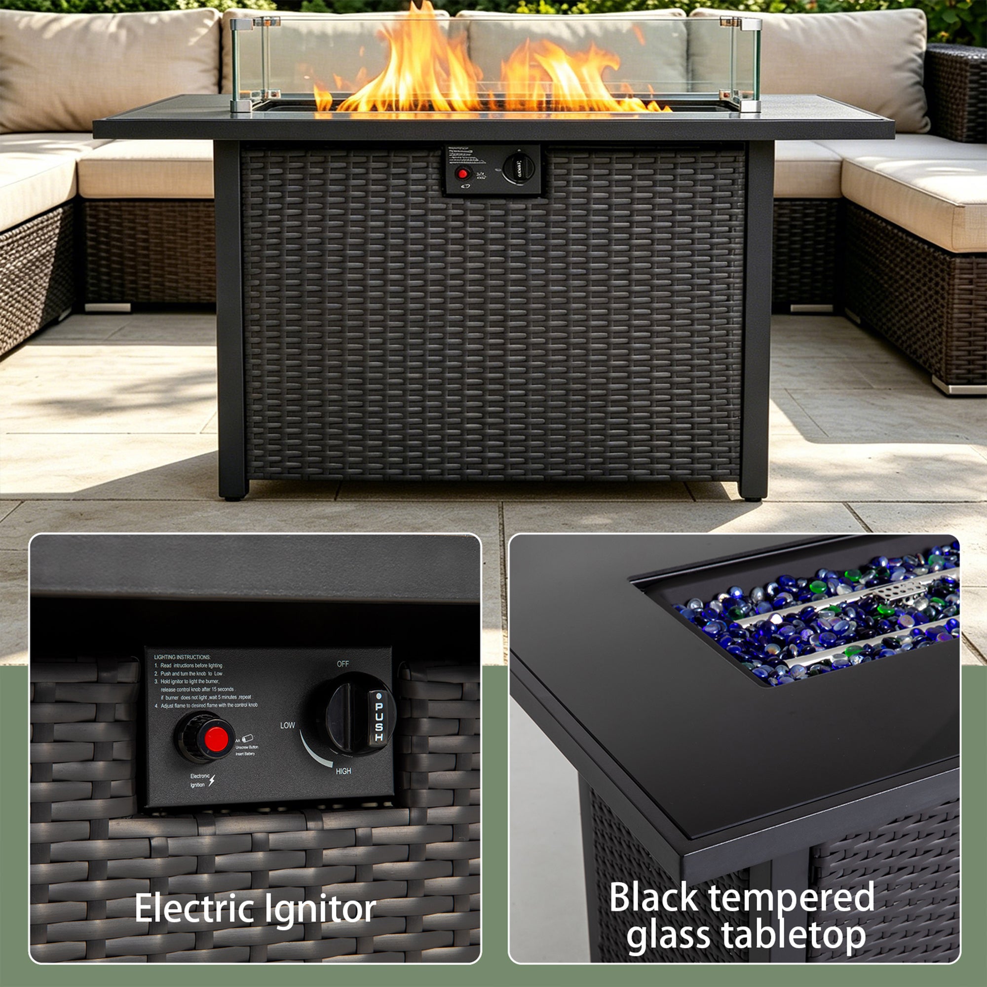 44 Inch 50000 BTU Propane Fire Pit Table